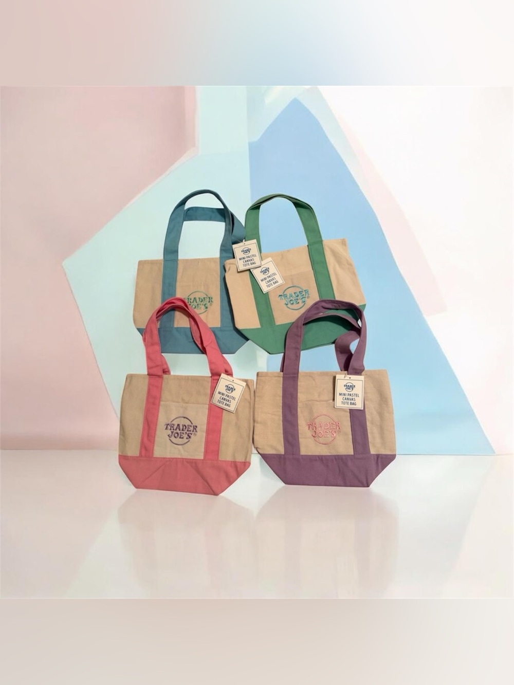 Trader Joe's Mini Pastel Tote Bags, NWT